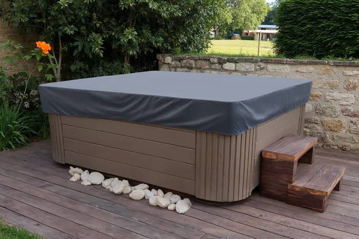 Outdoor hot tub with cover cap