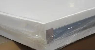 A foam cover core sealed inside a heat-sealed plastic vapor barrier.